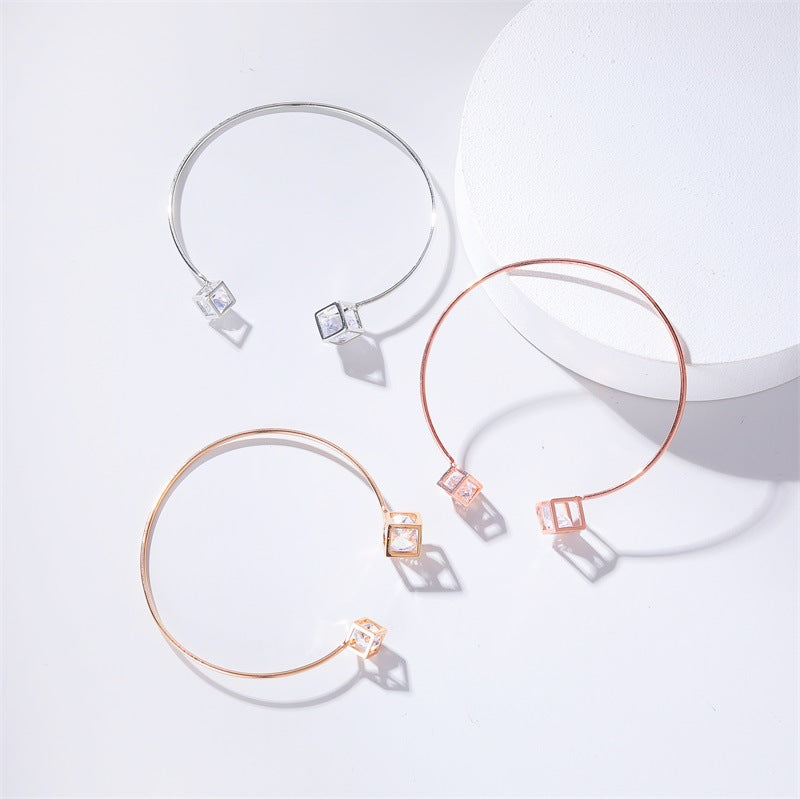 New Bracelet Gooddiy Wholesale Simple Metal Square Bracelet Temperament Zircon Geometric Opening Bracelet
