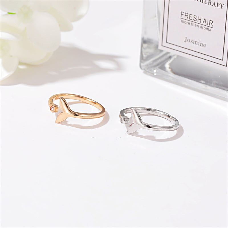 New Style Simple Mermaid Opening Joint Ring Inlay Diamond Fish Tail Ring Valentine Gift Wholesale Gooddiy