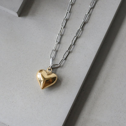 Golden Three-dimensional Solid Color Heart Titanium Steel Necklace Wholesale Gooddiy