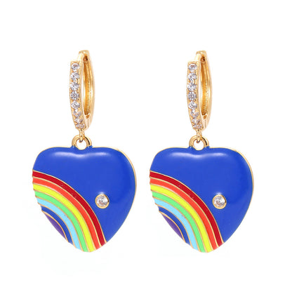 Korean Geometric Heart Rainbow Copper Earrings Wholesale Gooddiy