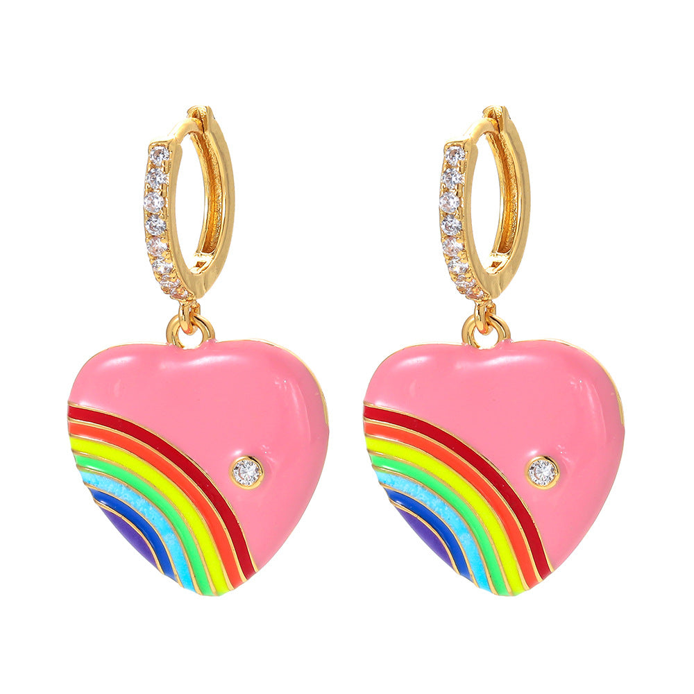 Korean Geometric Heart Rainbow Copper Earrings Wholesale Gooddiy