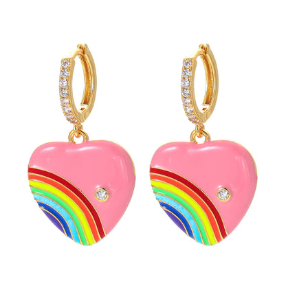 Korean Geometric Heart Rainbow Copper Earrings Wholesale Gooddiy