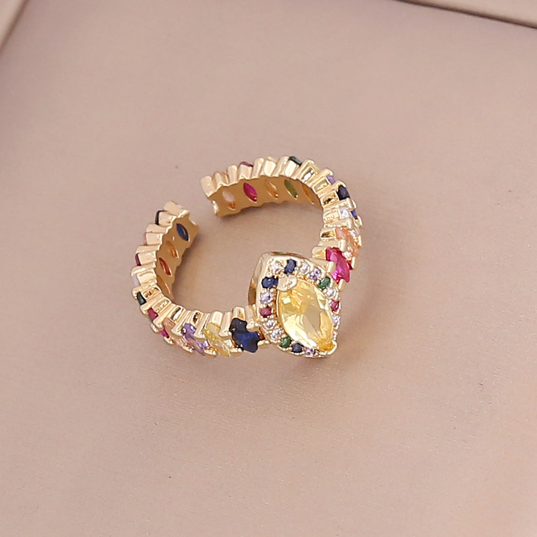 18k Fashion Vintage Copper Micro-inlaid Zircon Rainbow Ring Wholesale Gooddiy