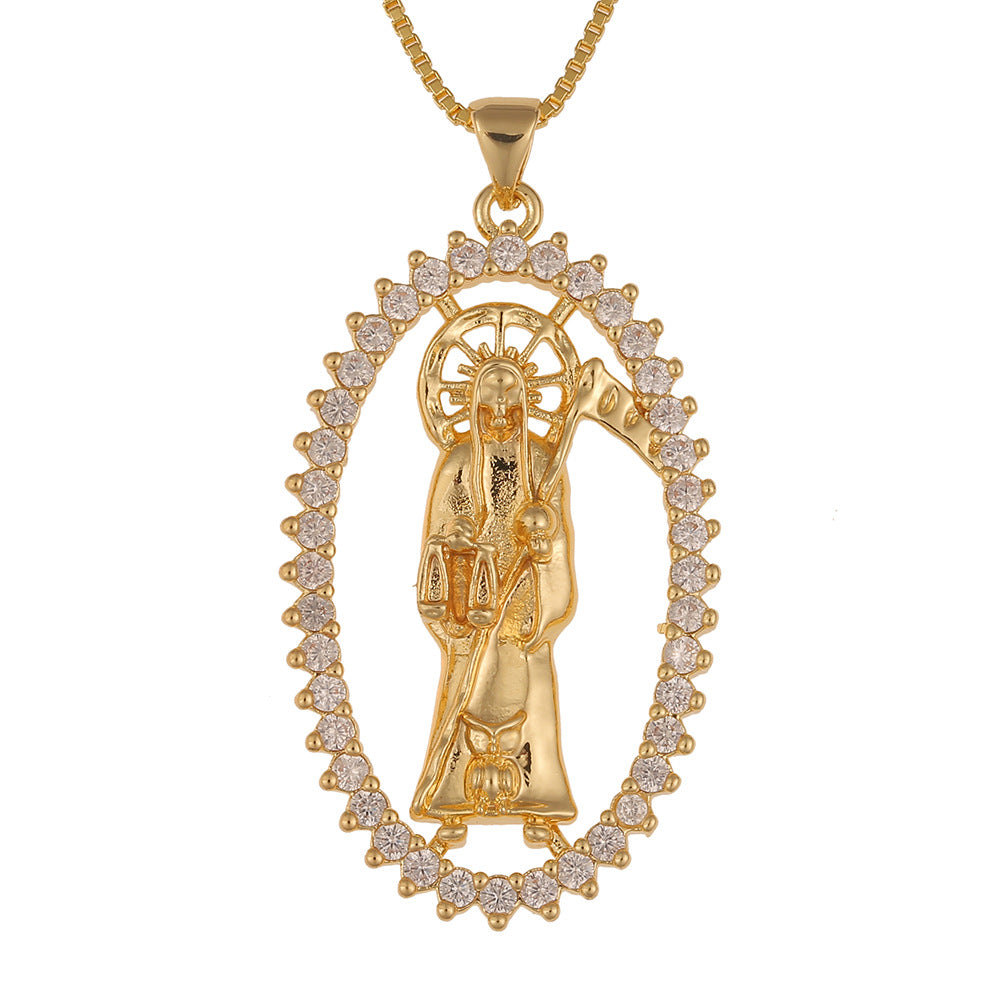 New Inlaid Zircon Madonna Of Death Pendant Necklace Wholesale Gooddiy