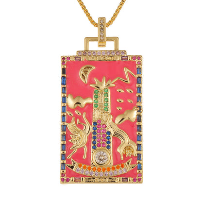 Fashion New Oil Drop Tarot Pendant Copper Zircon Necklace Wholesale Gooddiy