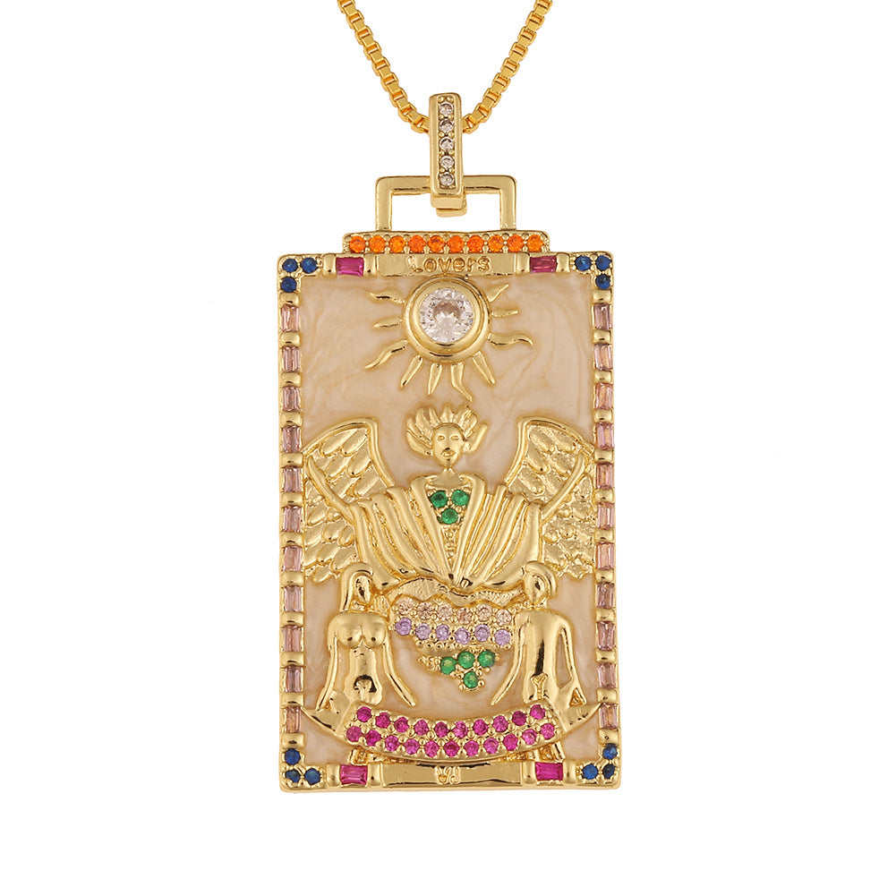 Fashion New Oil Drop Tarot Pendant Copper Zircon Necklace Wholesale Gooddiy