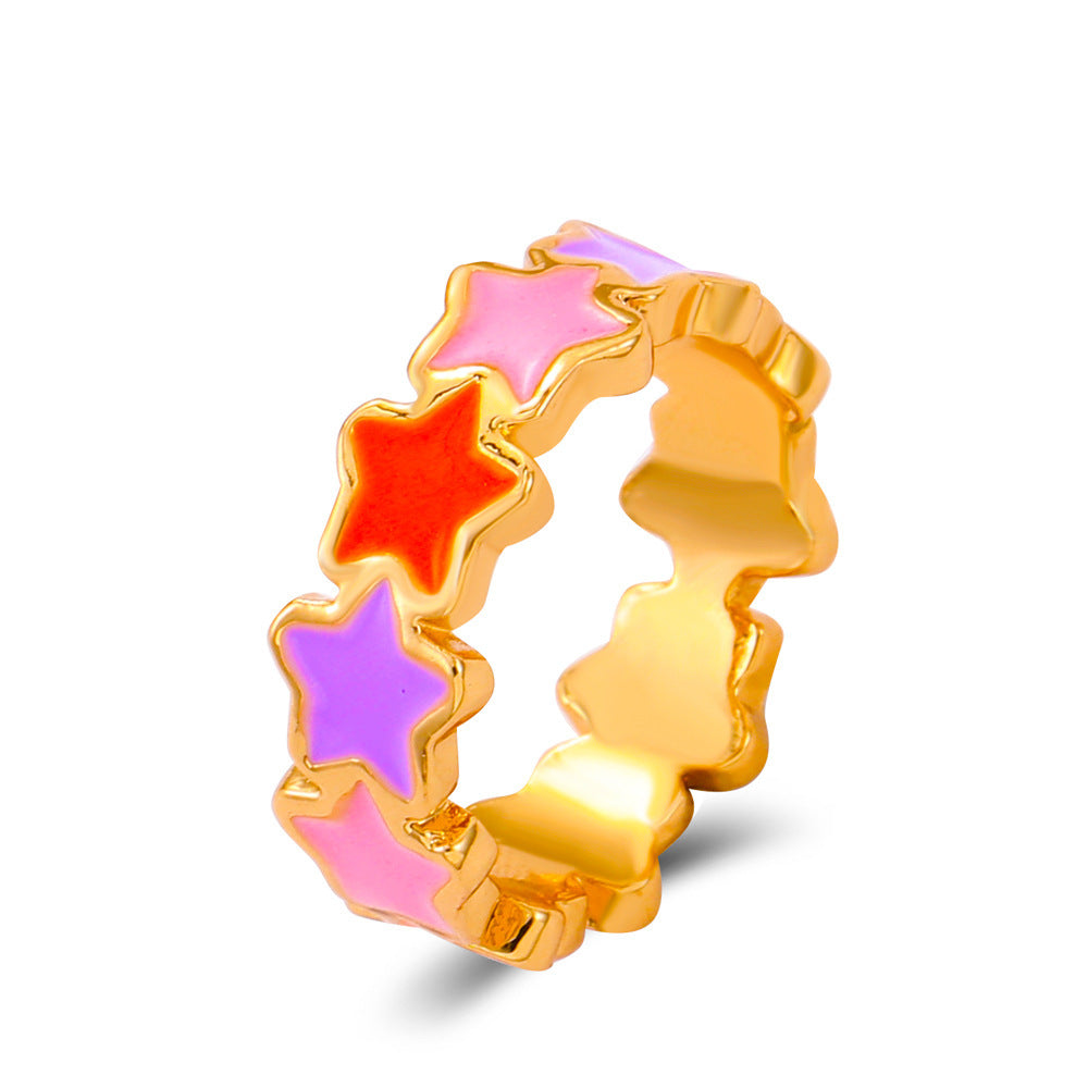 Fashion New Five-pointed Star Colored Dripping Oil Ring Wholesale Gooddiy