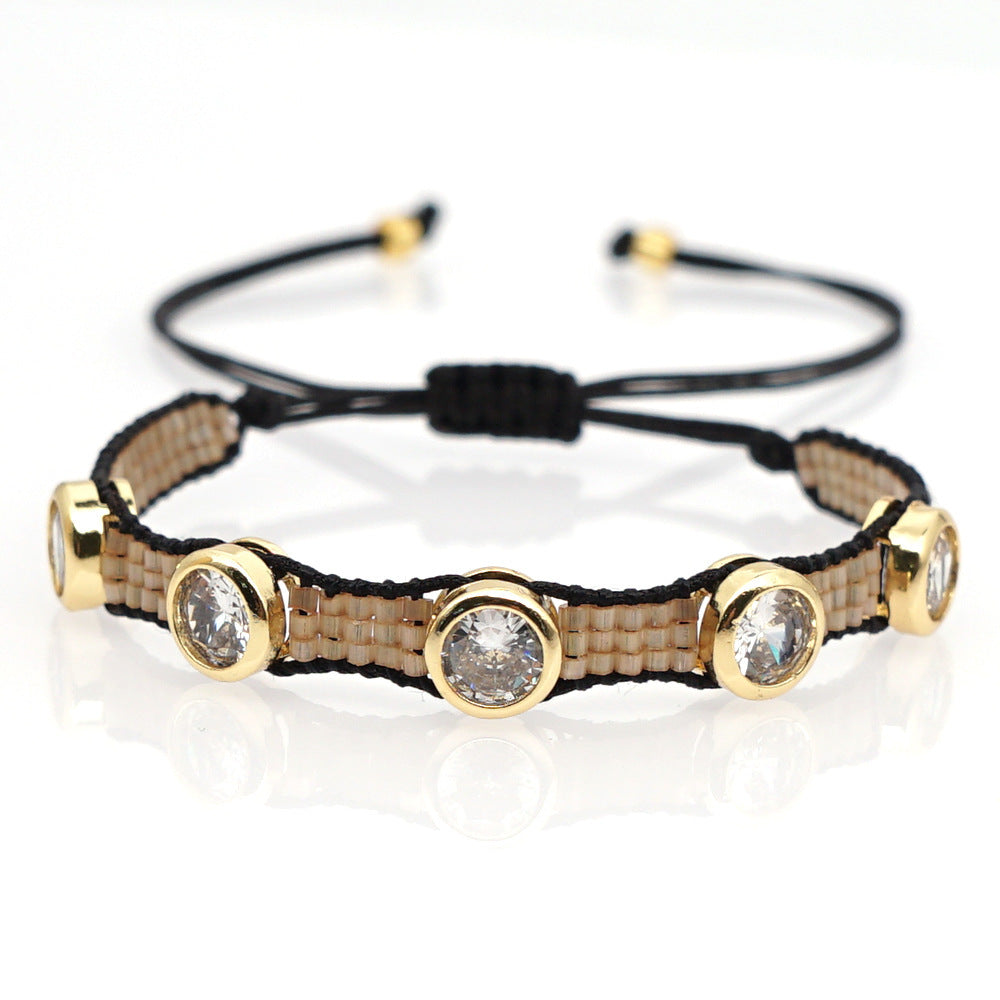 Simple Bohemian Multi-layer Beaded Hand Jewelry Miyuki Bead Woven Cross Diamond Bracelet For Women