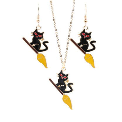 Halloween Fashion Cat Earrings Necklace Set Wholesale Jewelry Gooddiy