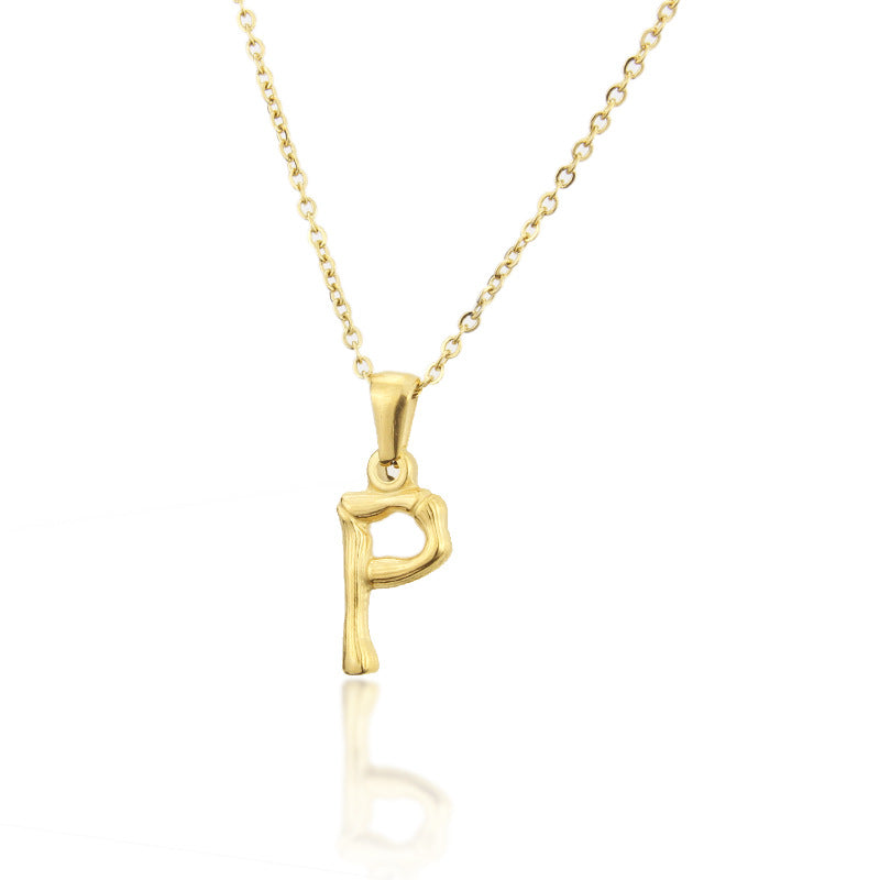 Platform New Stainless Steel Antique Slub-shaped 26 Letter Necklace Hot Gold English Titanium Steel Pendant Wholesale Gooddiy