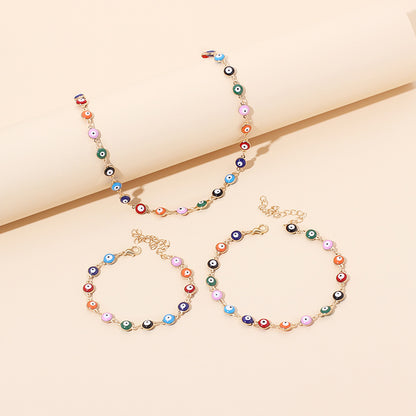 Bohemian Style Colorful Retro Devil Eyes Necklace Bracelet Anklet Combination Accessories