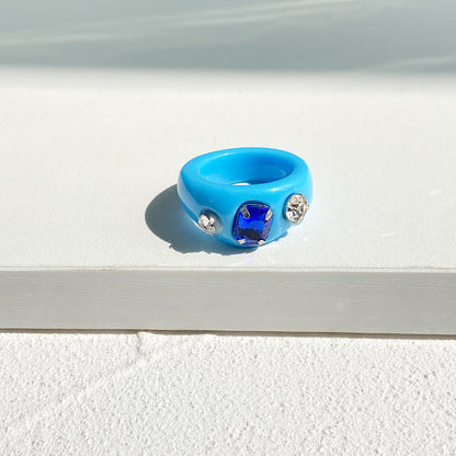 Retro Diamond Jelly Color Resin Ring