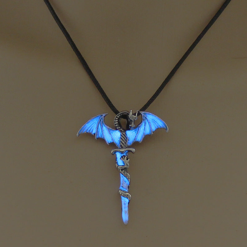 Halloween Pterodactyl Sword Luminous Leather Cord Necklace Wholesale Jewelry Gooddiy