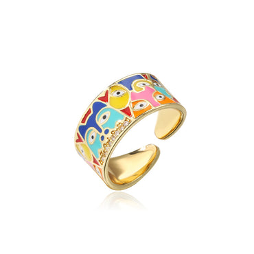 Aogu Cross-border Supply European And American Fashion New Real Gold Electroplating Dripping Eyes Portrait Open-end Zircon Ring