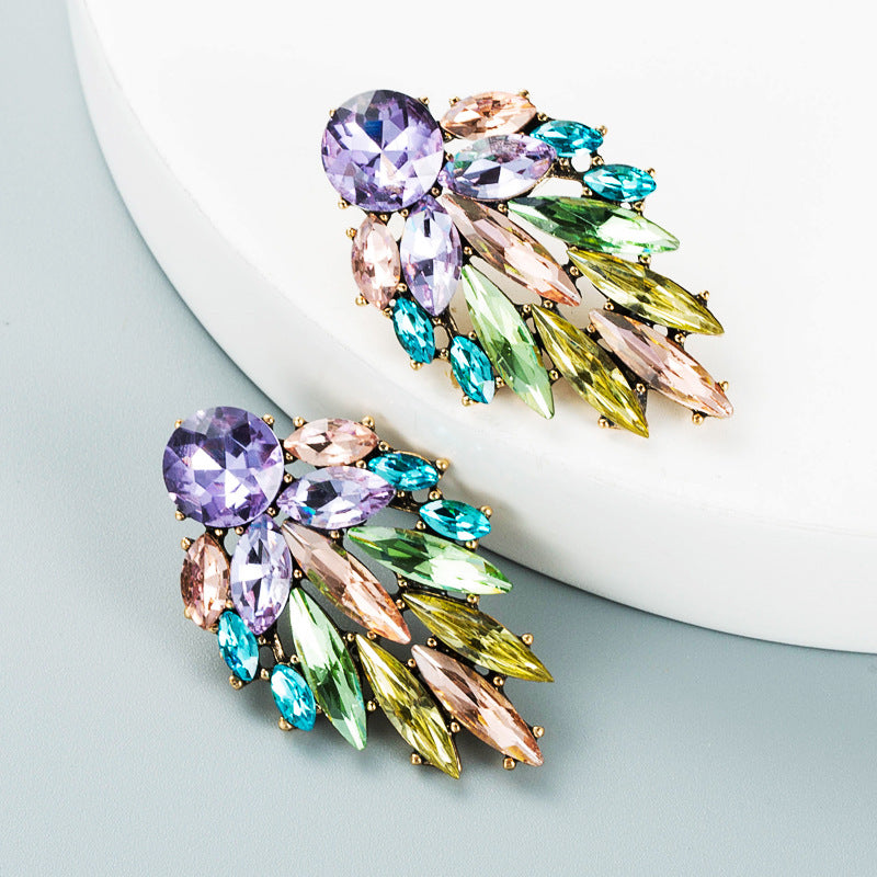 Fashion Leaves Diamond Alloy Artificial Gemstones Earrings