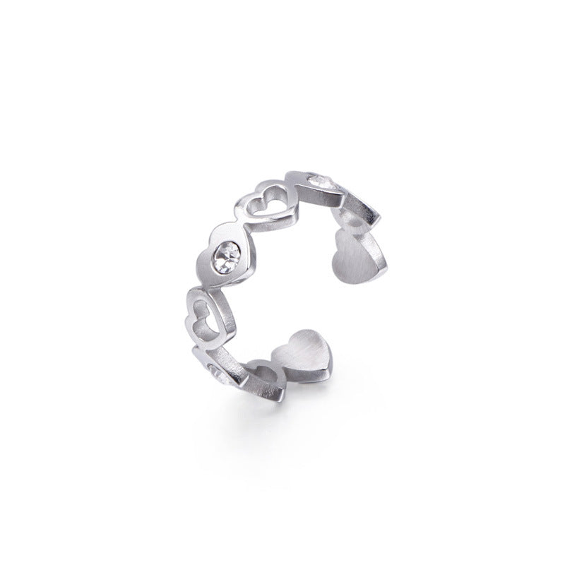 Korean Style Popular Simplicity Titanium Steel Heart-shaped Open Ring Female Simple Japanese And Korean Trendy Heart-shaped Index Finger Students' Ring