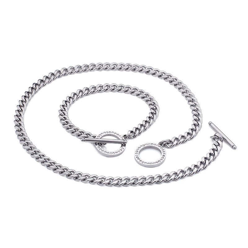 Stainless Steel Thick Chain Diamond Necklace Bracelet Set Wholesale Gooddiy