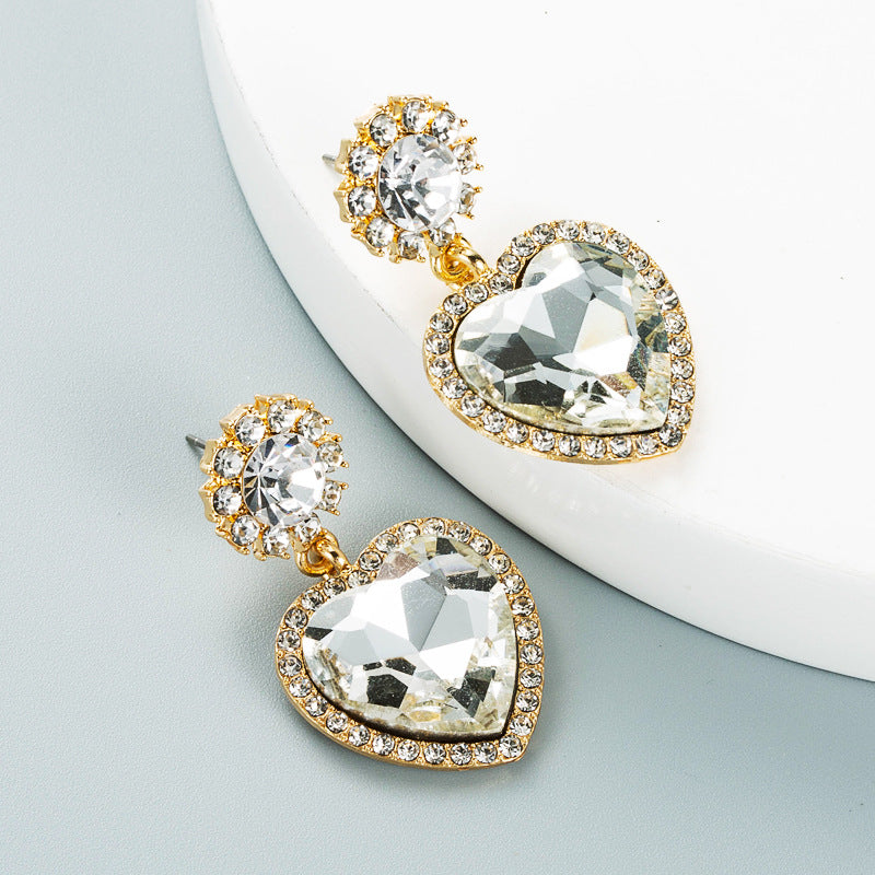 Fashion Alloy Color Rhinestone Heart Earrings Wholesale Gooddiy