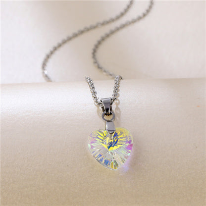 Fashion Crystal Heart-shape Titanium Steel Necklace Wholesale