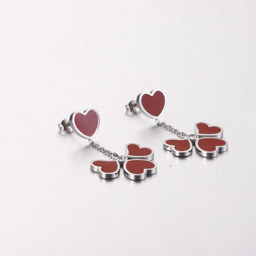 New Korean Red Heart-shaped Titanium Steel Earrings Wholesale Gooddiy