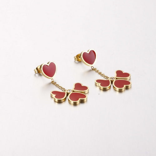 New Korean Red Heart-shaped Titanium Steel Earrings Wholesale Gooddiy