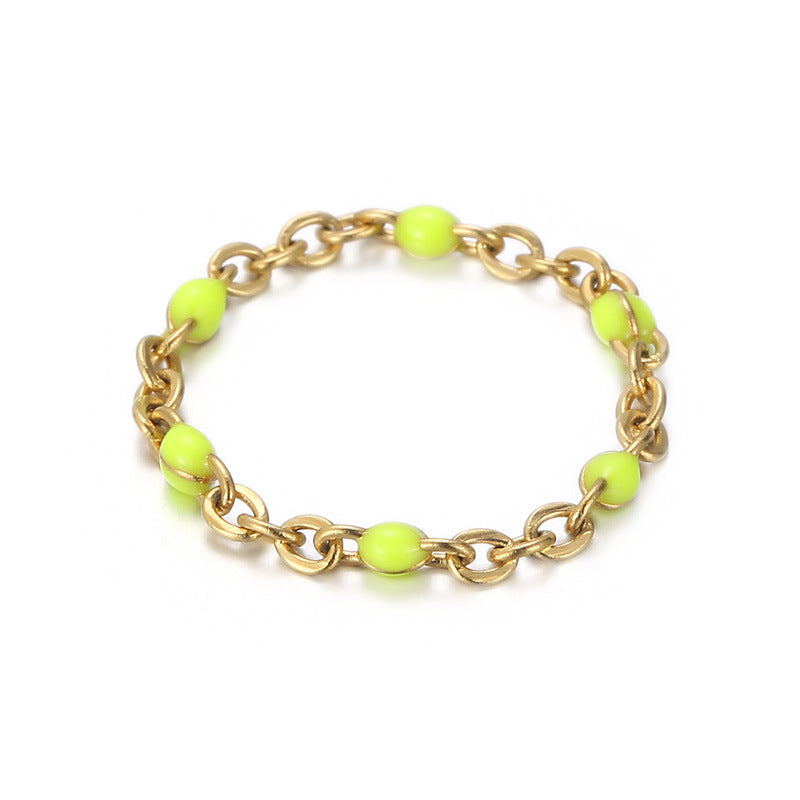 Fashion Simple Hollow Chain Color Resin Beads Stainless Steel Ring Wholesale Gooddiy