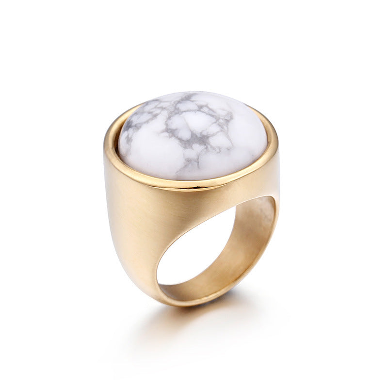 European And American Style In Stock Wholesale Gold Titanium Steel Opal Ring Men's And Women's Ring Jewelry Mixed Batch Supported