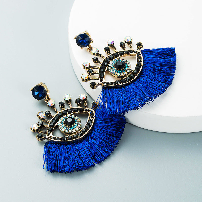 European And American Exaggerated Turkish Blue Eyes Tassel Earrings Fashionable Personalized Fan-shaped Devil Eyes Ins Earrings