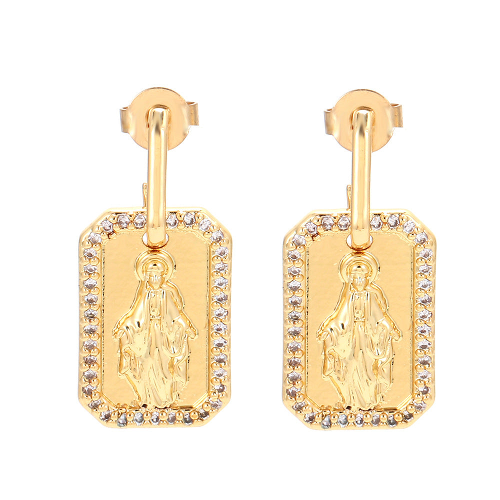 European And American Retro Geometric Fashion Personality Square Earrings Ins Simple Virgin Mary Personalized Earrings Wholesale