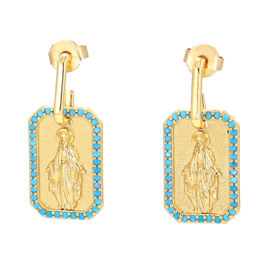 European And American Retro Geometric Fashion Personality Square Earrings Ins Simple Virgin Mary Personalized Earrings Wholesale