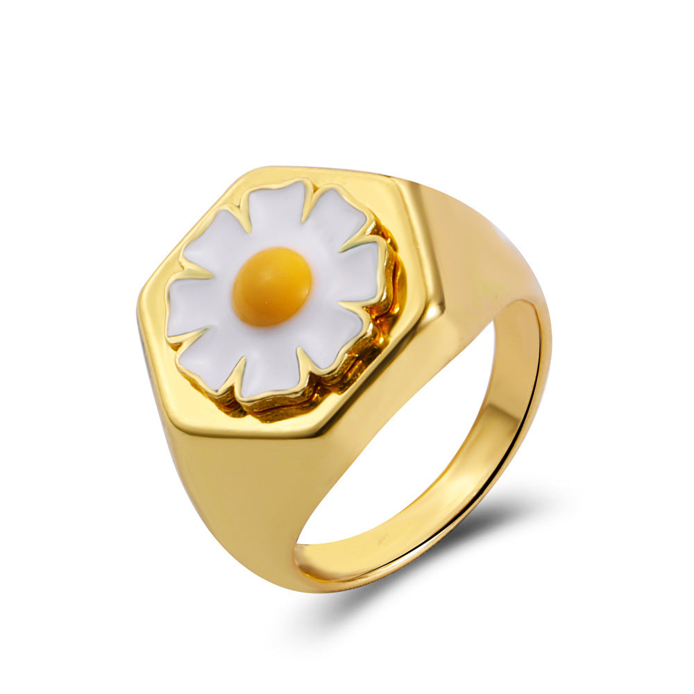 Vintage Tai Chi Oil Dripping Sunflower Heart Ring Wholesale Gooddiy