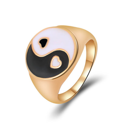 Vintage Tai Chi Oil Dripping Sunflower Heart Ring Wholesale Gooddiy