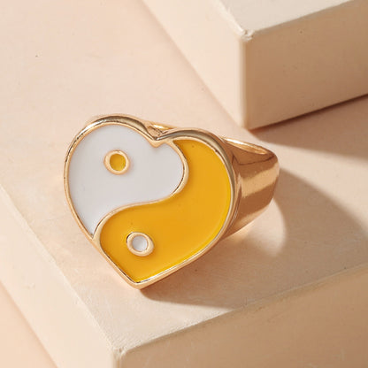 Vintage Tai Chi Oil Dripping Sunflower Heart Ring Wholesale Gooddiy