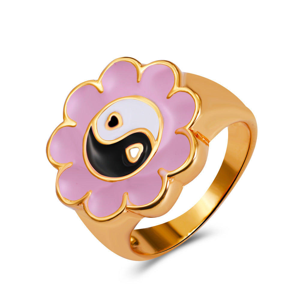 Vintage Tai Chi Oil Dripping Sunflower Heart Ring Wholesale Gooddiy