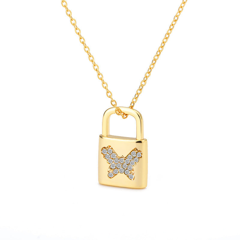 Creative Fashion Diamond Butterfly Lock Pendant Alloy Necklace Wholesale Gooddiy