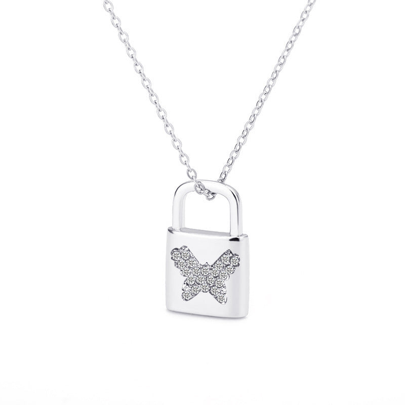 Creative Fashion Diamond Butterfly Lock Pendant Alloy Necklace Wholesale Gooddiy