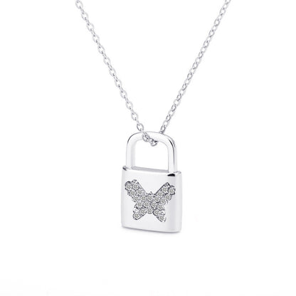 Creative Fashion Diamond Butterfly Lock Pendant Alloy Necklace Wholesale Gooddiy