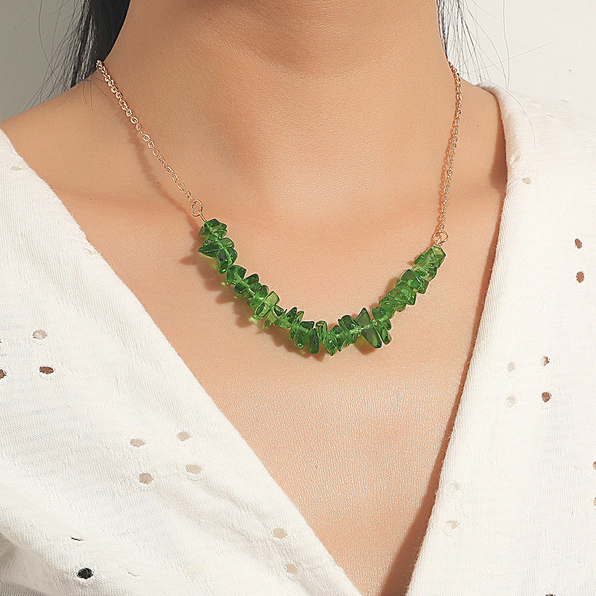 Fashion Creative Irregular Green Crystal Clavicle Chain Wholesale Gooddiy