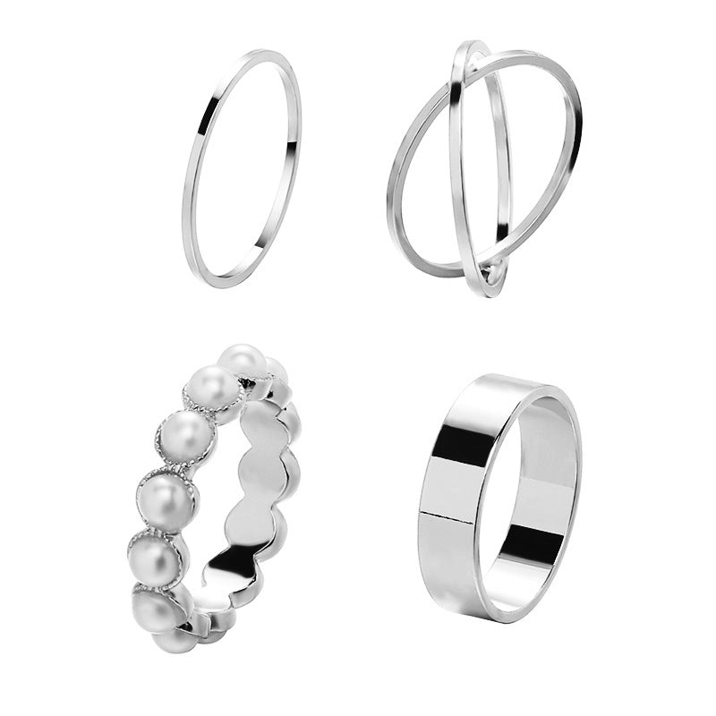 Retro Inlaid Pearl Ring Four Piece Set