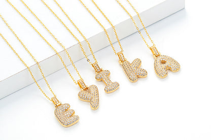 Fashion Copper Plated Real Gold Micro-inlaid Zircon Letter Pendant Necklace