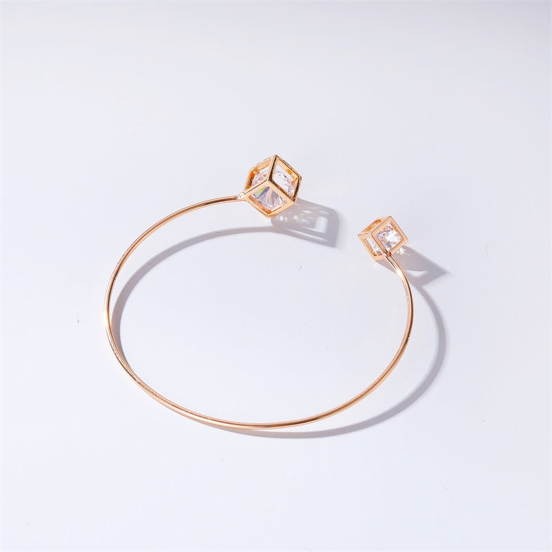 New Bracelet Gooddiy Wholesale Simple Metal Square Bracelet Temperament Zircon Geometric Opening Bracelet