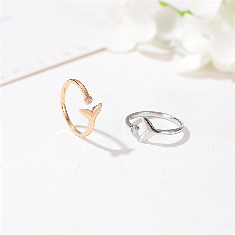 New Style Simple Mermaid Opening Joint Ring Inlay Diamond Fish Tail Ring Valentine Gift Wholesale Gooddiy