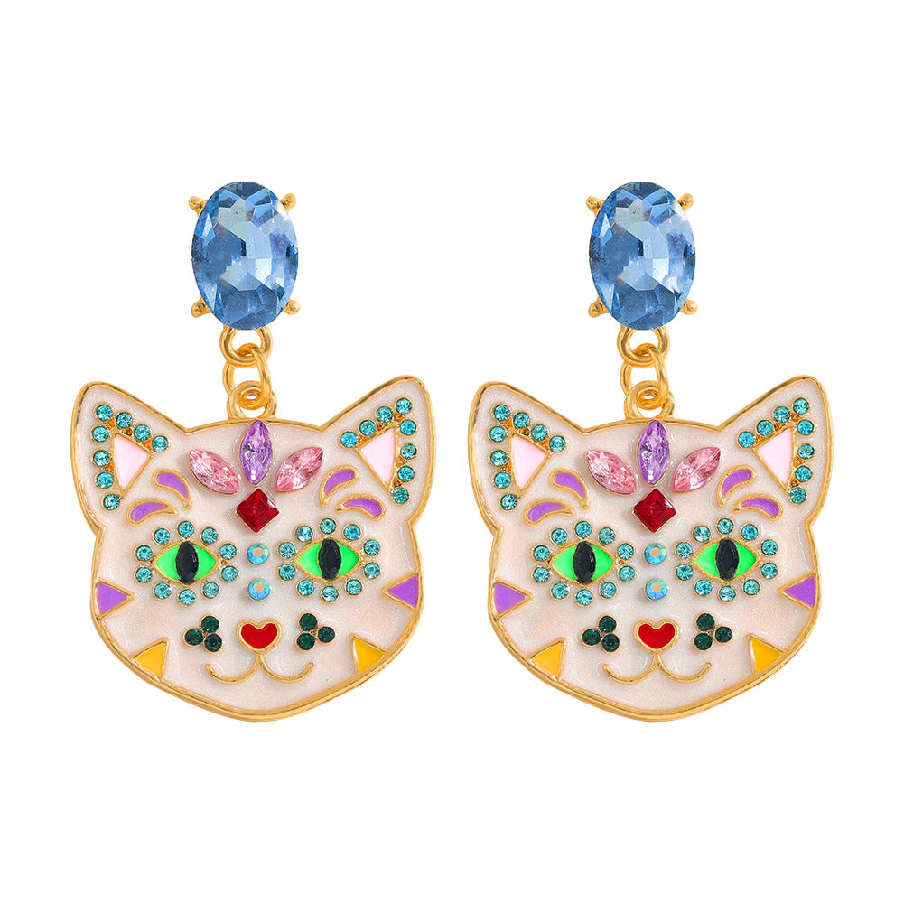 Halloween Cat Animal Alloy Diamond Earrings Wholesale Jewelry Gooddiy