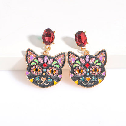 Halloween Cat Animal Alloy Diamond Earrings Wholesale Jewelry Gooddiy