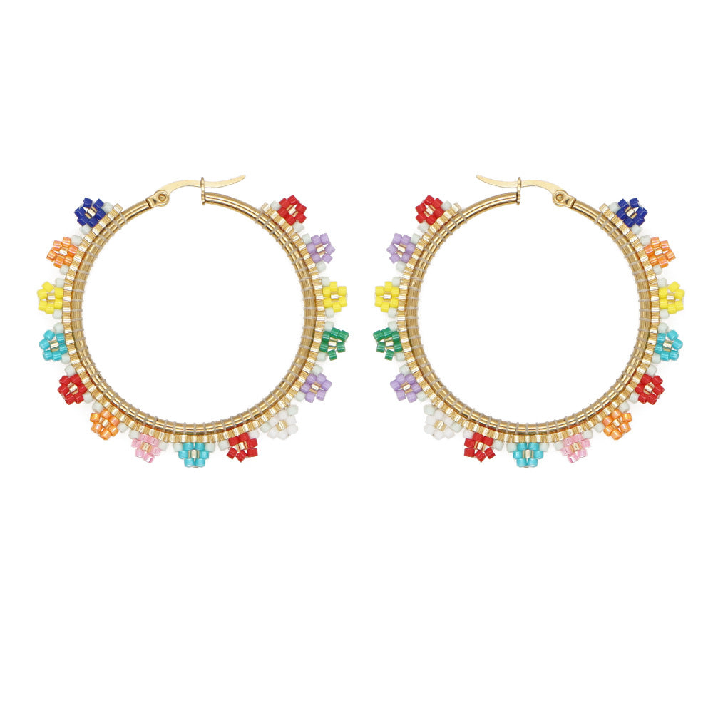 Miyuki Beads Color Flowers Stainless Steel Large Circle Bohemian Style Earrings Wholesale Jewelry Gooddiy