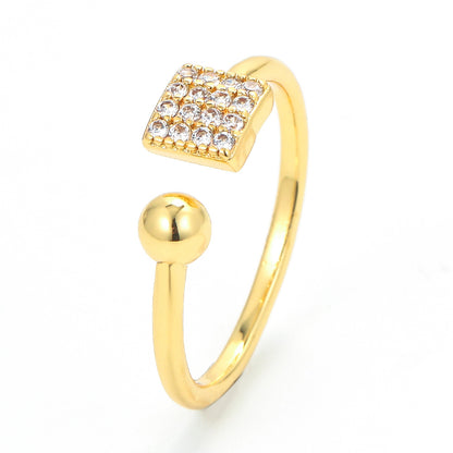 Fashion Micro-inlaid Zircon Square Open Copper Ring Wholesale Gooddiy