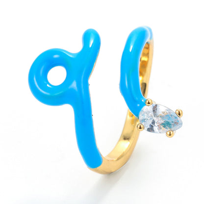 Korean Creative Personality Spirit Snake Ring Female Ins Simple Cute Colorful Oil Necklace Snake-shaped Index Finger Ring Foreign Trade Jewelry