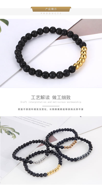 New Black Volcanic Rock Bracelet Steel Ball Wristband Bracelet Factory Wholesale