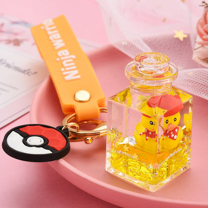 Cute Quicksand Little Yellow Duck Dinosaur Perfume Bottle Acrylic Keychain Wholesale Nihaojewelry