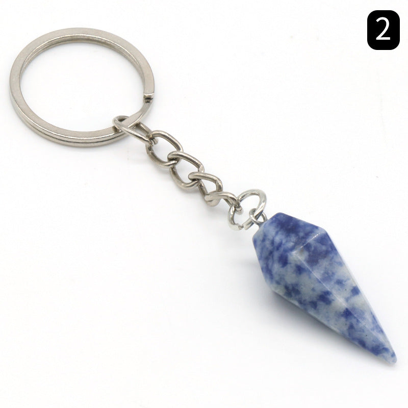 Natural Crystal Agate Stone Hexagonal Cone Key Chain Wholesale Nihaojewelry